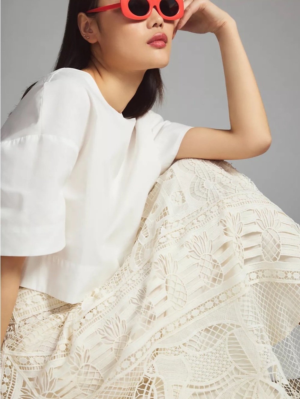 EUC FARM RIO ANTHROPOLOGIE Guipure White Maxi Skirt S Embroidered Cream Brazil - Picture 11 of 13